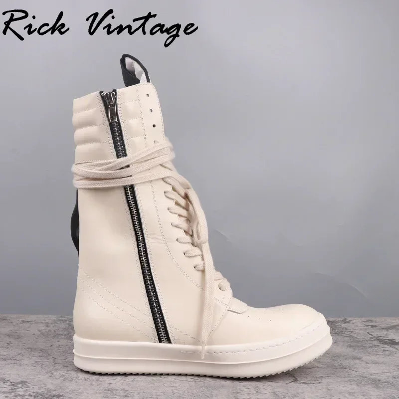 Rick Vintage High Top Boots Men‘s Motorcycle Boots Top Quality Real Leather Brand Zipper Long Boots Women Pocket Calf Boots