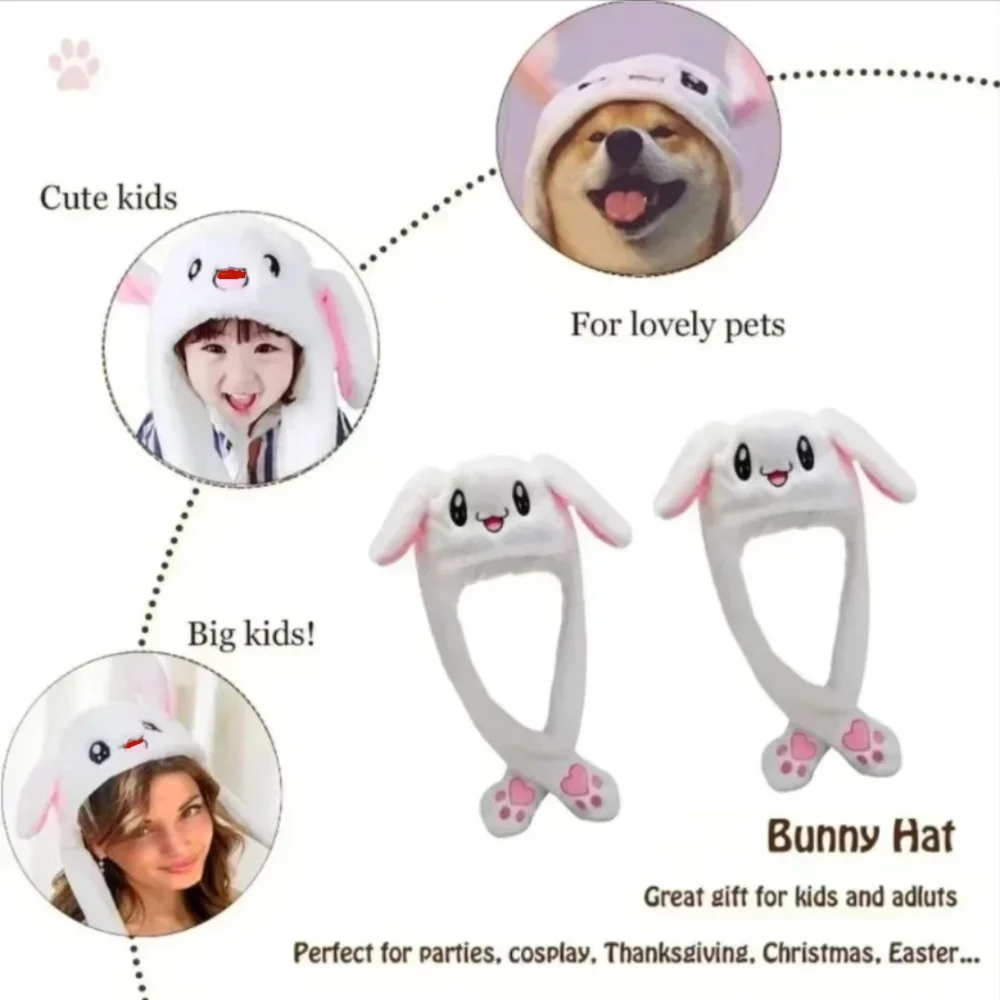 Cute Glowing Rabbit Hat with Moving Ears Plush Bunny Headband Ears Popping Up When Pressing The Paws Plush Bunny Hair Decoration image 4