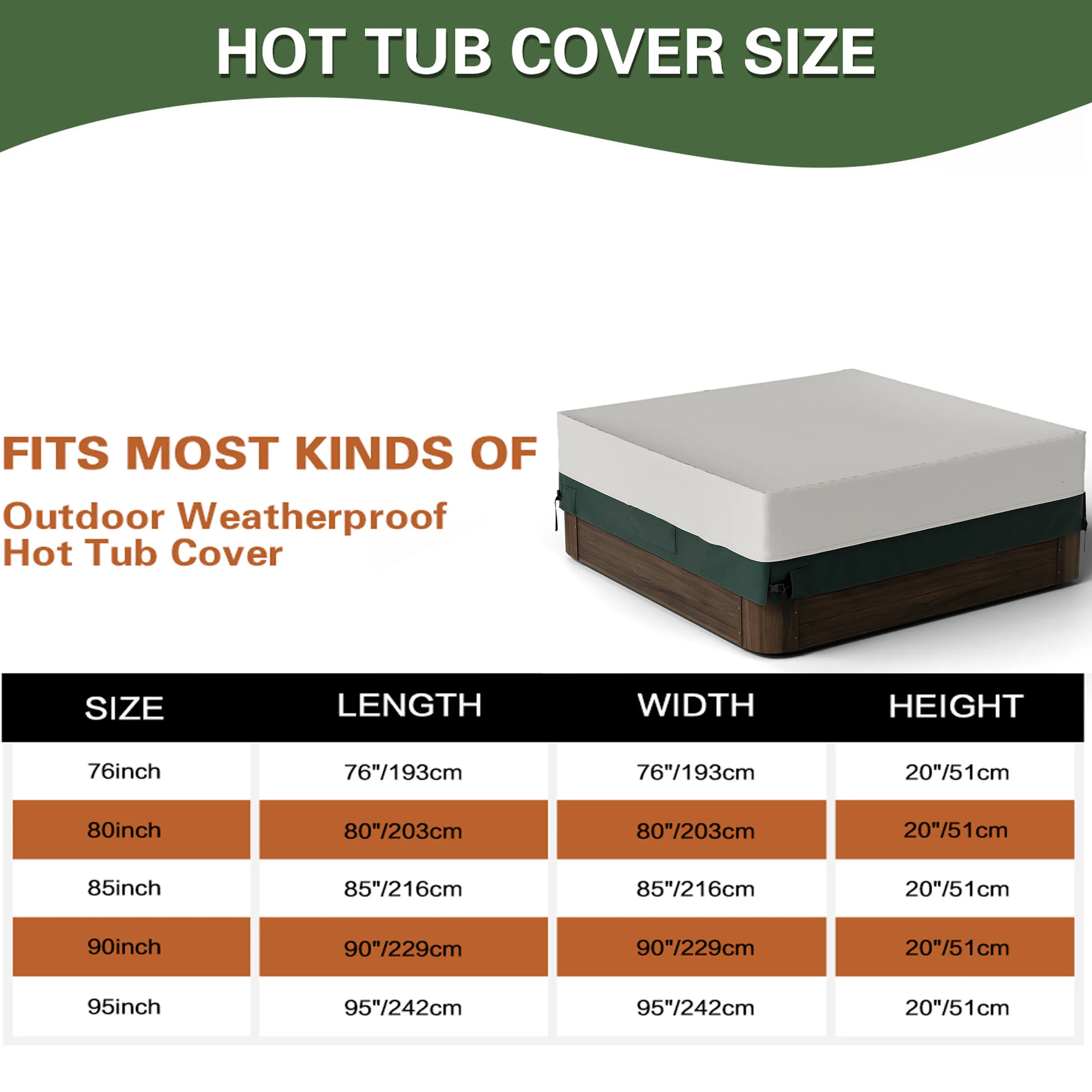 Square Hot Tub Dust Cover Cap swimming pool Waterproof  Anti-UV Outdoor Warm Spa Hotspring Anti-Fall Leaves Snow Rain Dust Cover