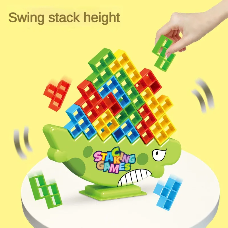 Stacking Building Blocks Board Game for Kids and Adults, Dinosaurs Tetra TowerFun, Balance, Party Toy, Family Game, Gifts