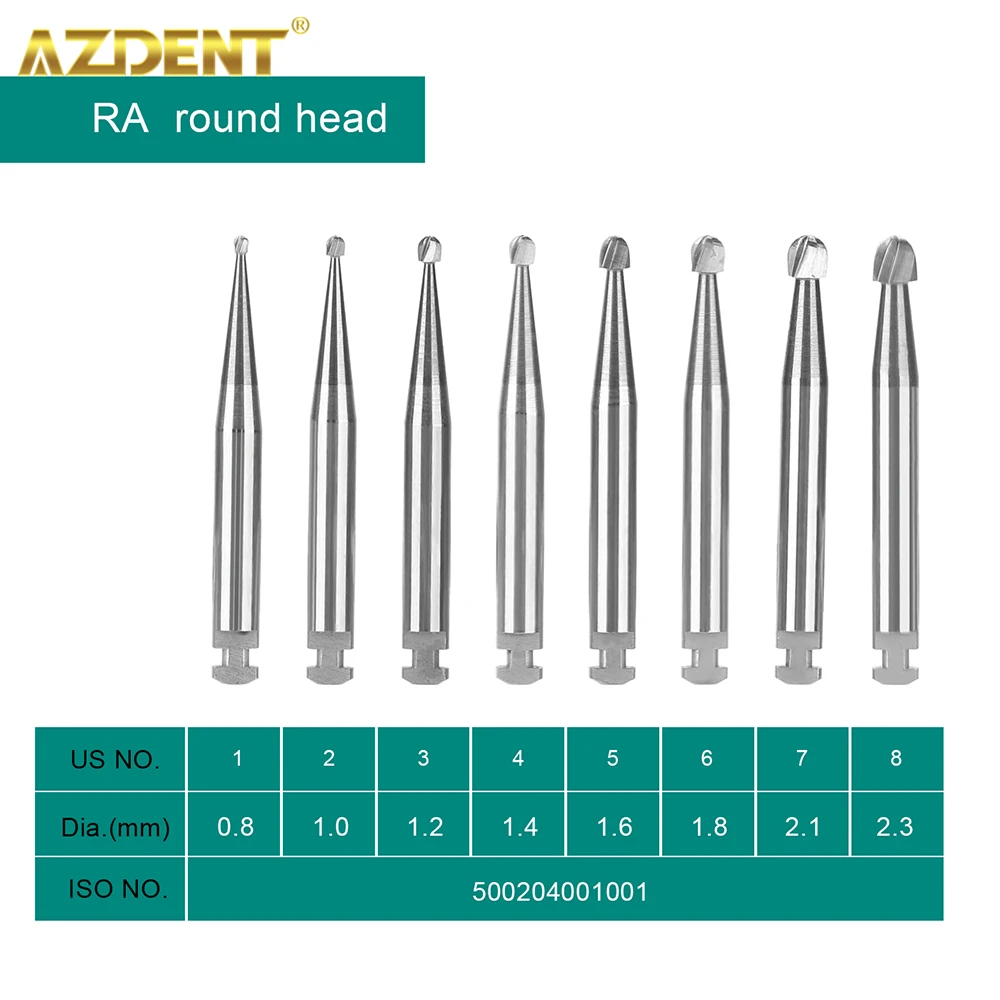 5pcs/Box AZDENT Dental Lab RA Tungsten Carbide Burs Round Head Steel Bur for Low Speed Handpiece Shank Diameter 2.35mm