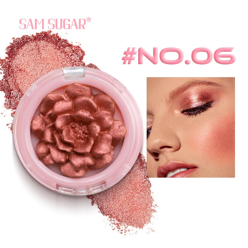 لوحة تمييز النحت ثلاثية الأبعاد لمستحضرات التجميل، كونتور الوجه الأزهار لامع الإغاثة عالية اللمعان أحمر الخدود مسحوق تسليط الضوء على ماكياج مشرق #6