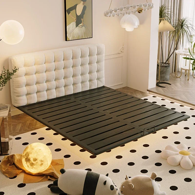 Suspension Puff moderne eenvoudige zachte tas stof dubbele hoofdslaapkamer wafel queensize bed