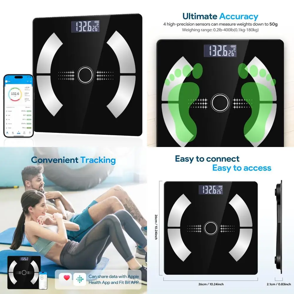 

Черные цифровые весы для жира в организме со светодиодным дисплеем и мобильным приложением для отслеживания состава тела