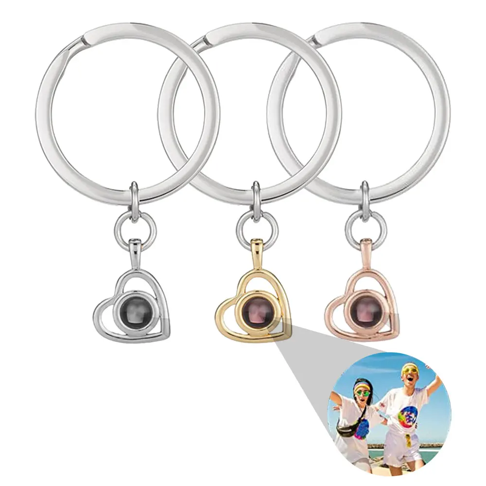 Photo Projection Keychain Heart Personalized Photo Keychain Stainless Steel Custom Projection Photo Keychain Anniversary Gift