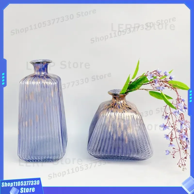 High End Violet Glazed Glass Vase Narrow Mouth Flower Arrangement Venus Pit Pattern Craft Soft Home Decoration Elegant Table