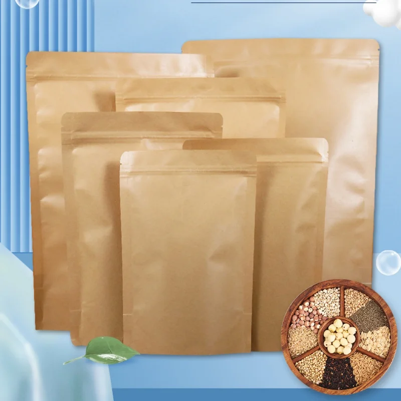 

50PCS Kraft Paper Foil Inlay Ziplock Storage Stand up Bag DIY Matcha Cocoa Powder Coffee Tea Spice Candy Heat Sealing Pouches