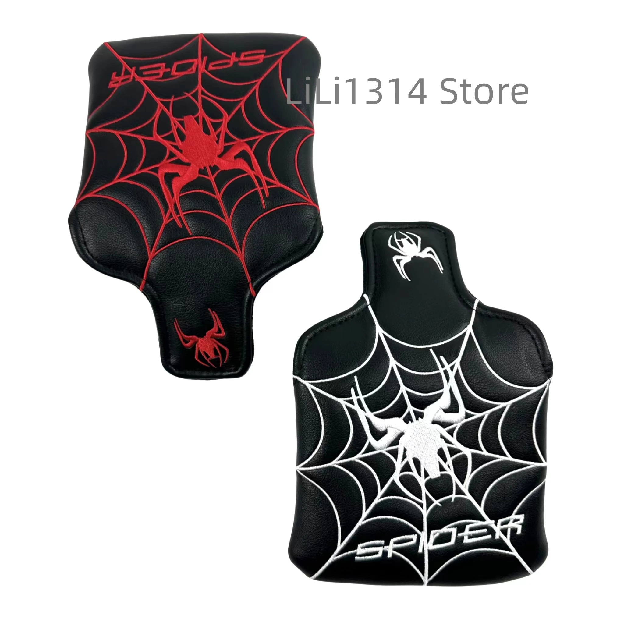 1pc Spider Embroidery Pattern Golf Putter Cover PU Leather Large Mallet Golf Head Cover Magnetic Closure Golf Head cover