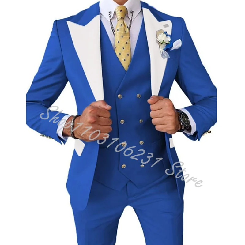 Navy Blue Men's Suit Wedding Jacket Pants Vest 3-Piece Set Formal Party Fashion Best Men Tuxedos Blazer Trajes De Hombre