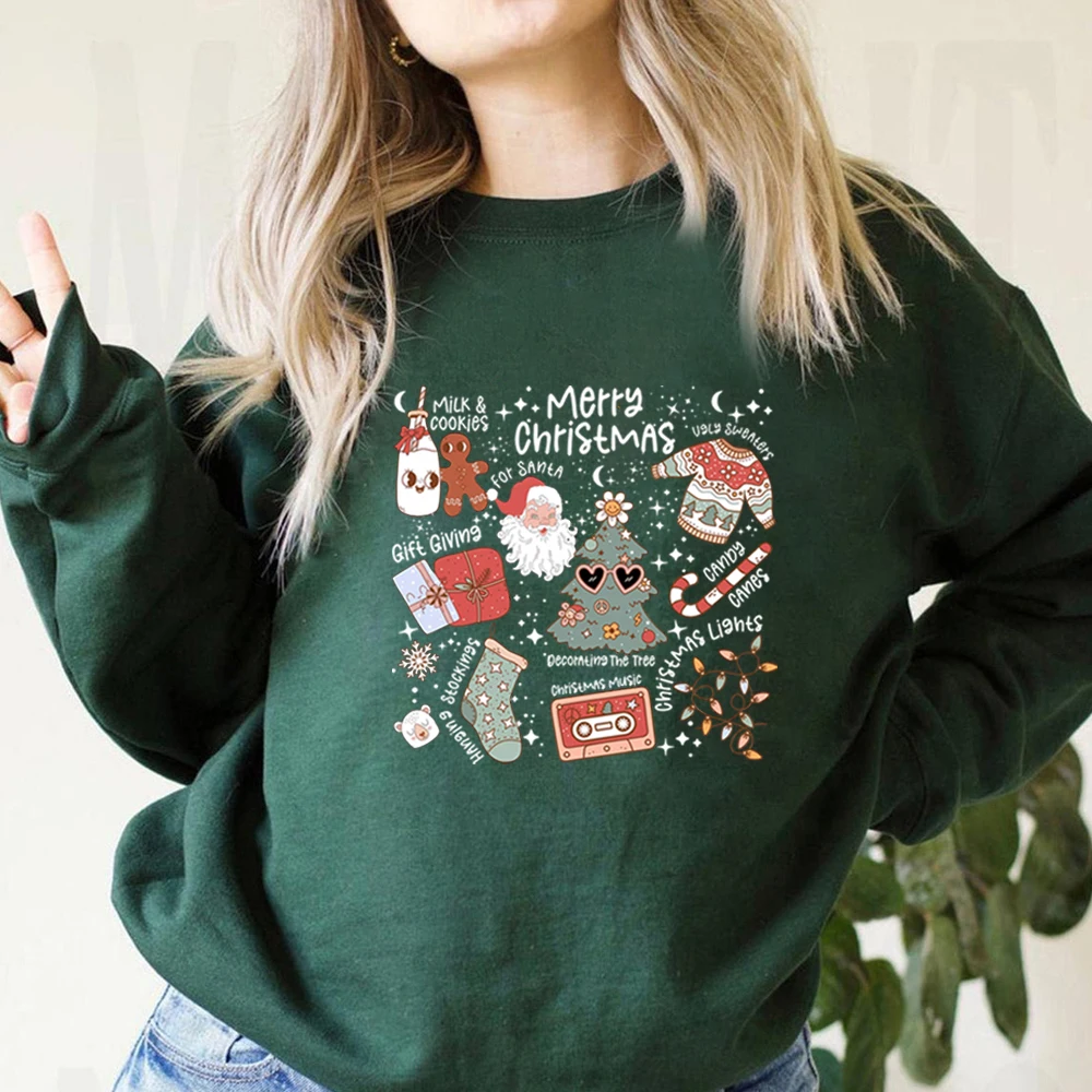 Retro Christmas Sweatshirt Aesthetic Santa Claus Shirt Christmas Hoodies Christmas Vibes Winter Clothes Milk Cookie for Santa