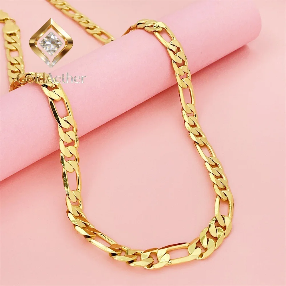 

Золотое ожерелье GoldAether Luxury 24K 9999 из чистого золота 10 мм, универсальное геометрическое ожерелье для мужчин и женщин.