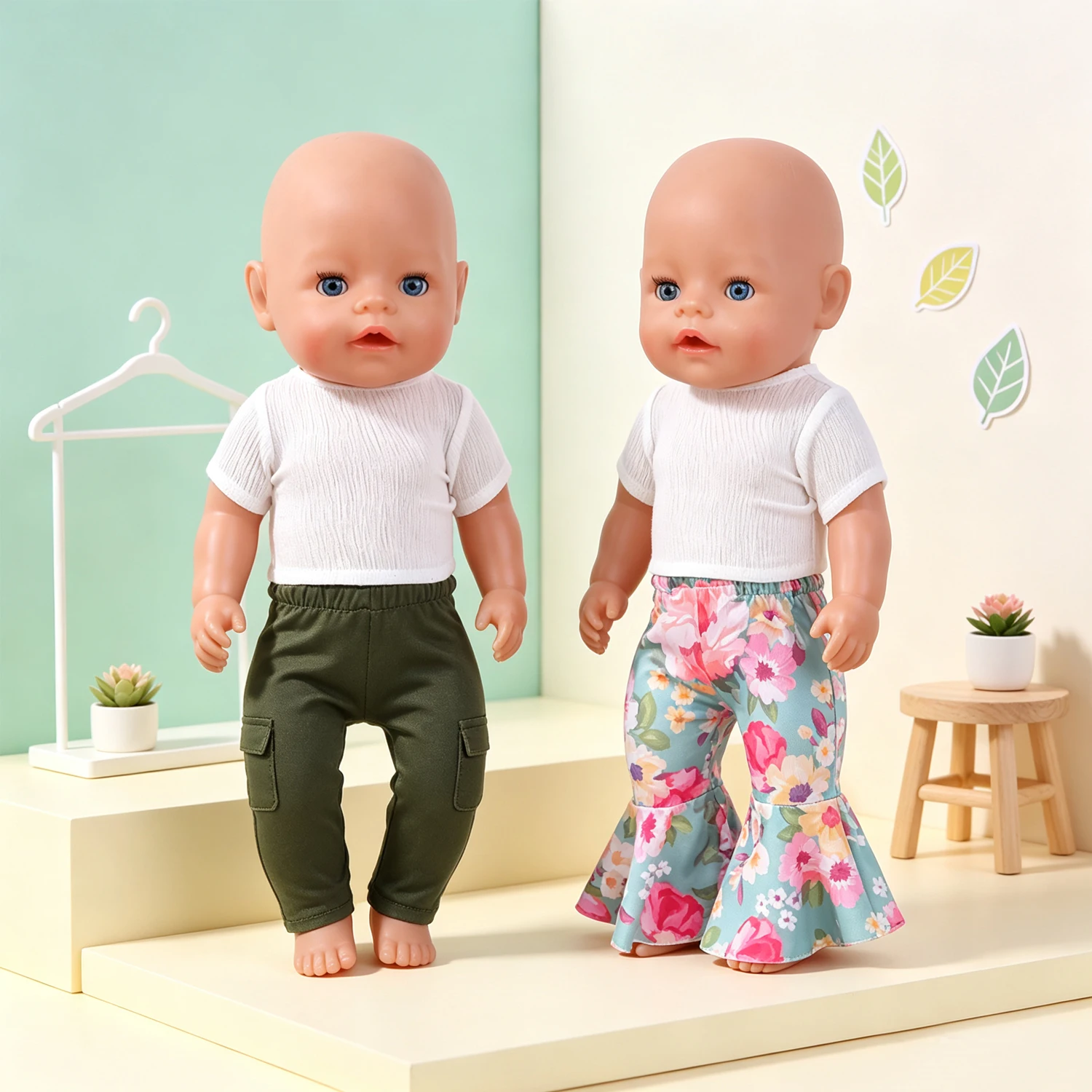 Doll Clothes Short Sleeve Top Cargo Pants Flare Pants & 2 Shoes Fashion Accessories for 18