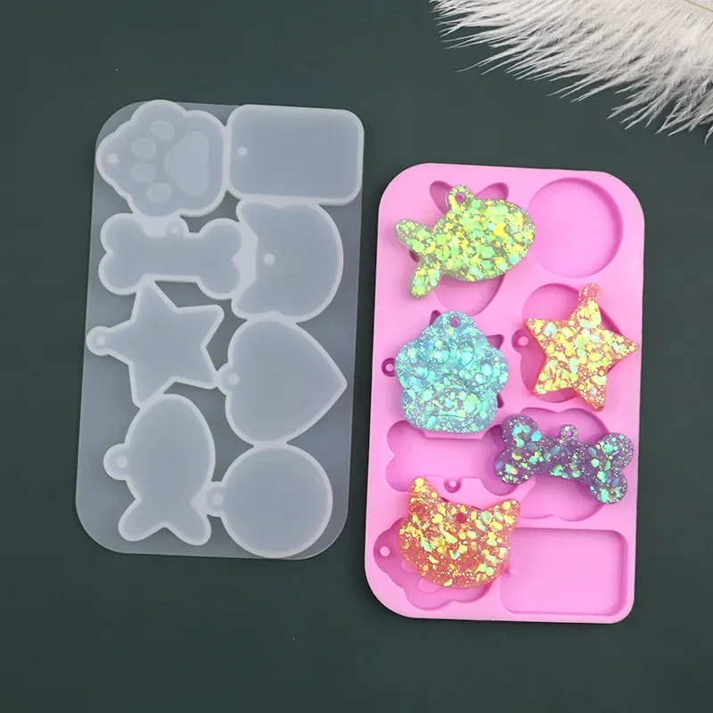 8-Grid Cat Claw Silicone Five-Pointed Star Mold Round Love Fish Anti-Lost Nameplate Tool Diy Crystal Glue Pendant Pendant Mold