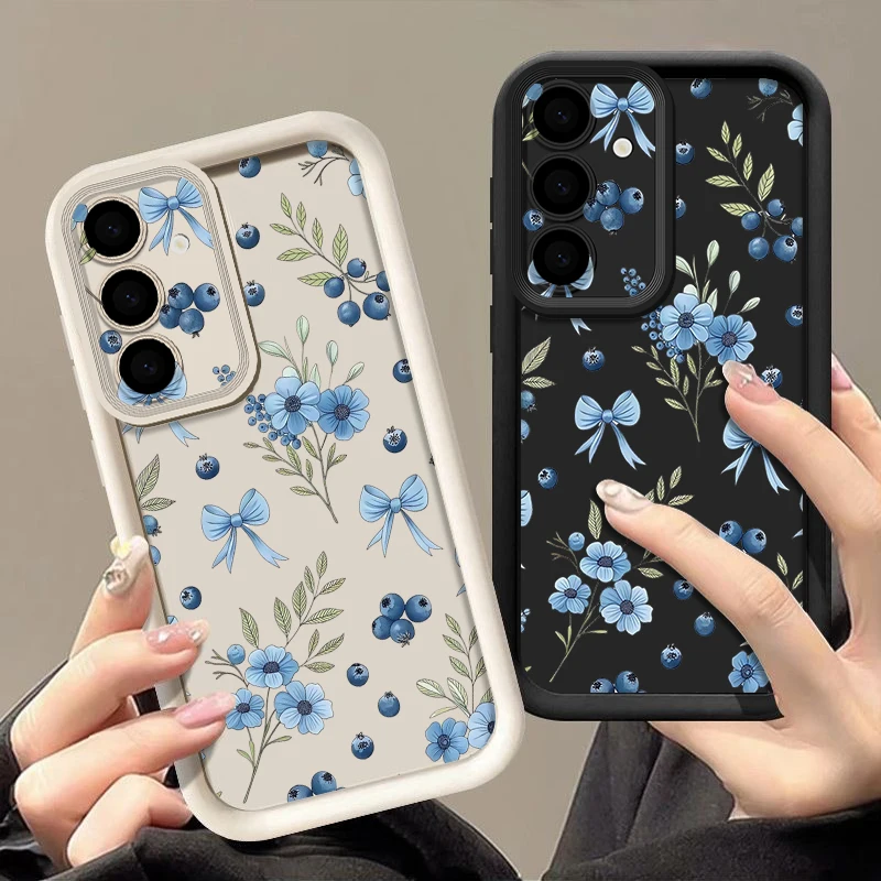 Blumen-Blaubeer-Muster Handyhülle für Samsung Galaxy S25 S24 S23 Ultra S25 Edge S24 S23 FE S22 Plus Weiche TPU Schutzhülle