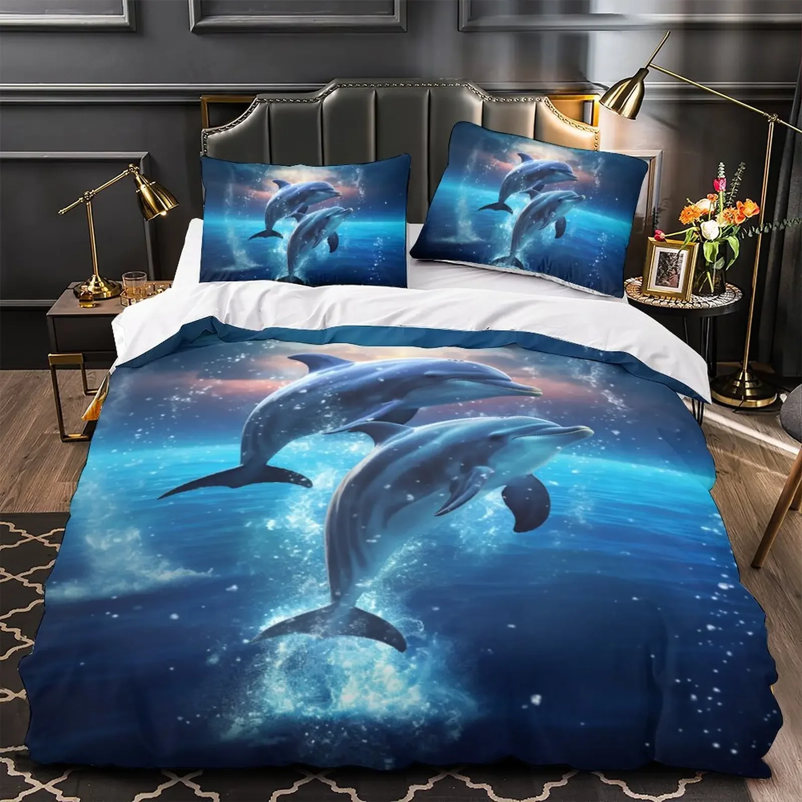 3-Piece Ultra-Soft 3D Dolphin Printed Duvet Cover Set - Luxurious Comfort, Realistic Design - Perfect for Bedrooms & Guest Rooms