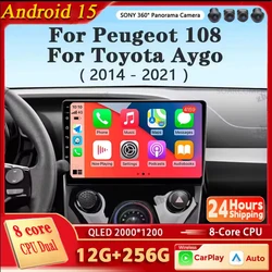 For Toyota Aygo / Peugeot 108 / Citroen C1 2014+ Android 15 CarPlay Auto Car Radio Multimedia Video Player GPS Navigation