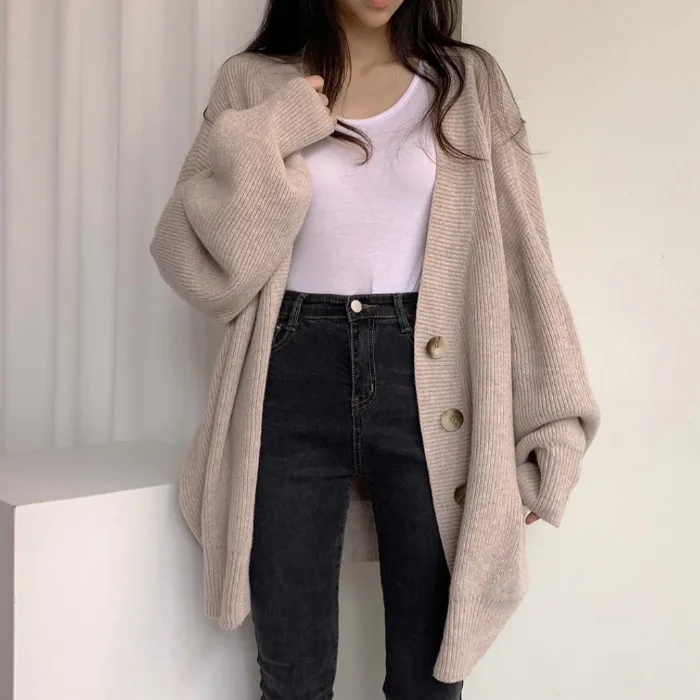 

2025 New Korean Sle Loose Knitted Open Cardigan Women's Lazy Outerwear Sweater Jaet Color Slimming Gentle High-End ...
