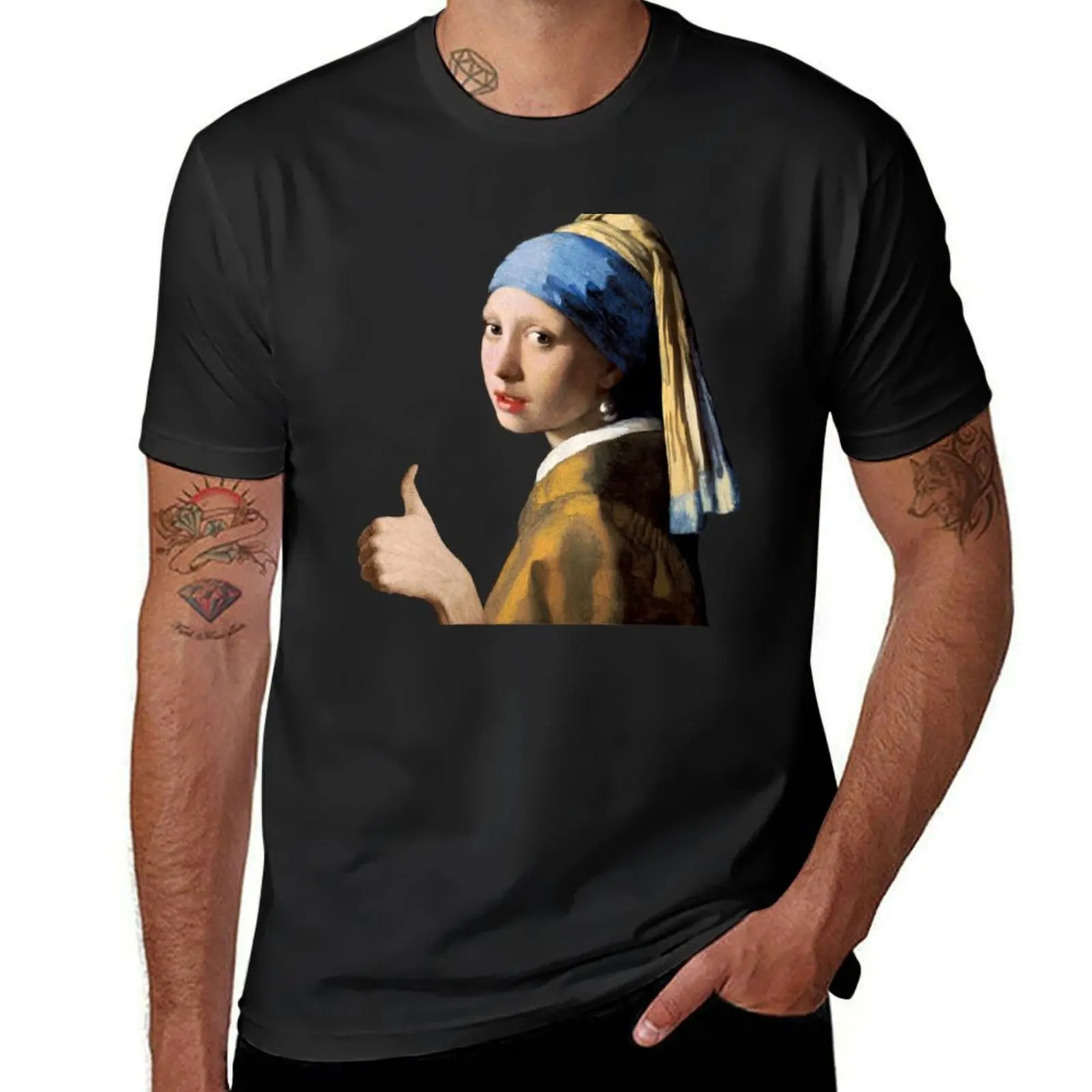 Thumbs Up Girl with Pearl Earring T-Shirt vintage clothes new edition blanks summer tops slim fit t shirts for men