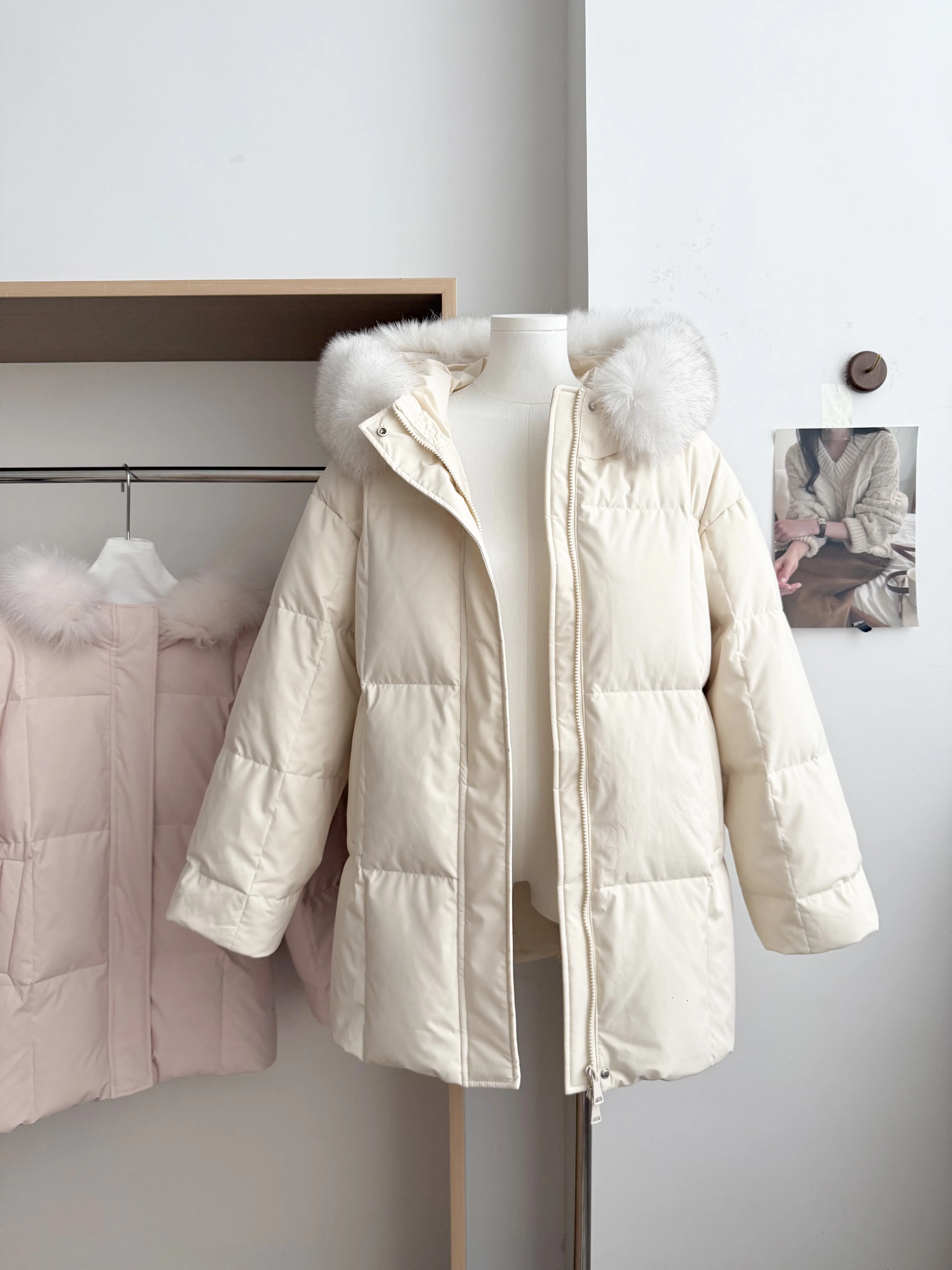 Cappotto da donna autunno inverno finto finale con cappuccio spesso caldo piumino d'anatra bianco da donna tinta unita con cerniera tenere al caldo piumino capispalla