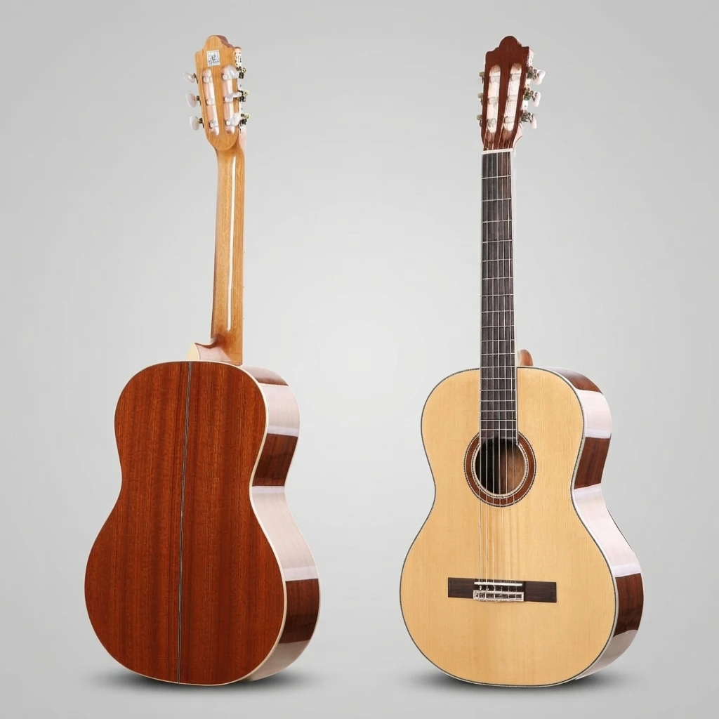 Classical Nylon String Acoustic Guitar, Natural Gloss Top Red-Brown Back, Slotted Headstock, White Tuners for Beginners Practice