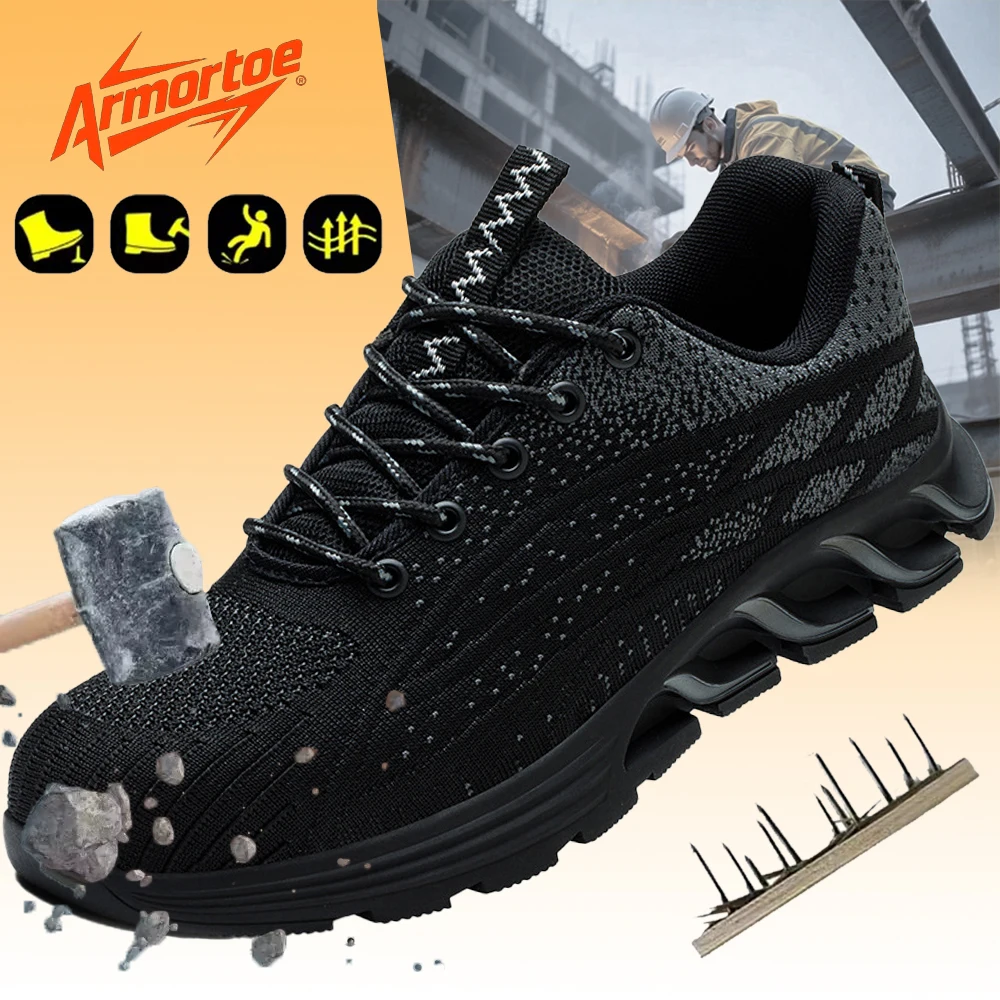 

ArmorToe Unisex Knitted Steel Toe Work Shoes Anti-Smash Anti-Puncture Breathable Protective #Armor3051