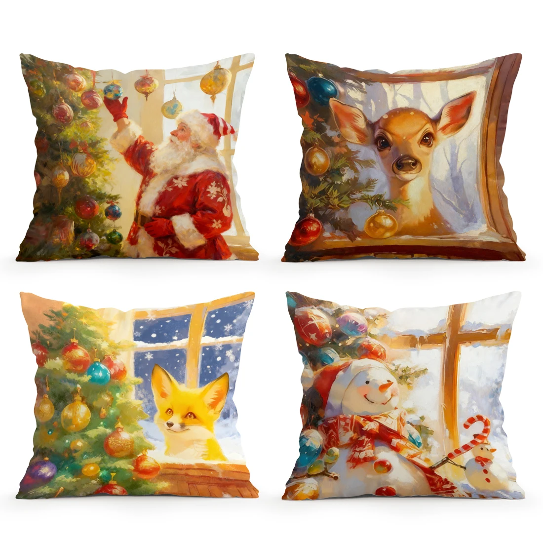 Christmas Theme Cushion Pillowcase Printed Polyester 40/45/50cm Throw Pillowcover Decor Sofa Cushion Pillowslip Home Decor