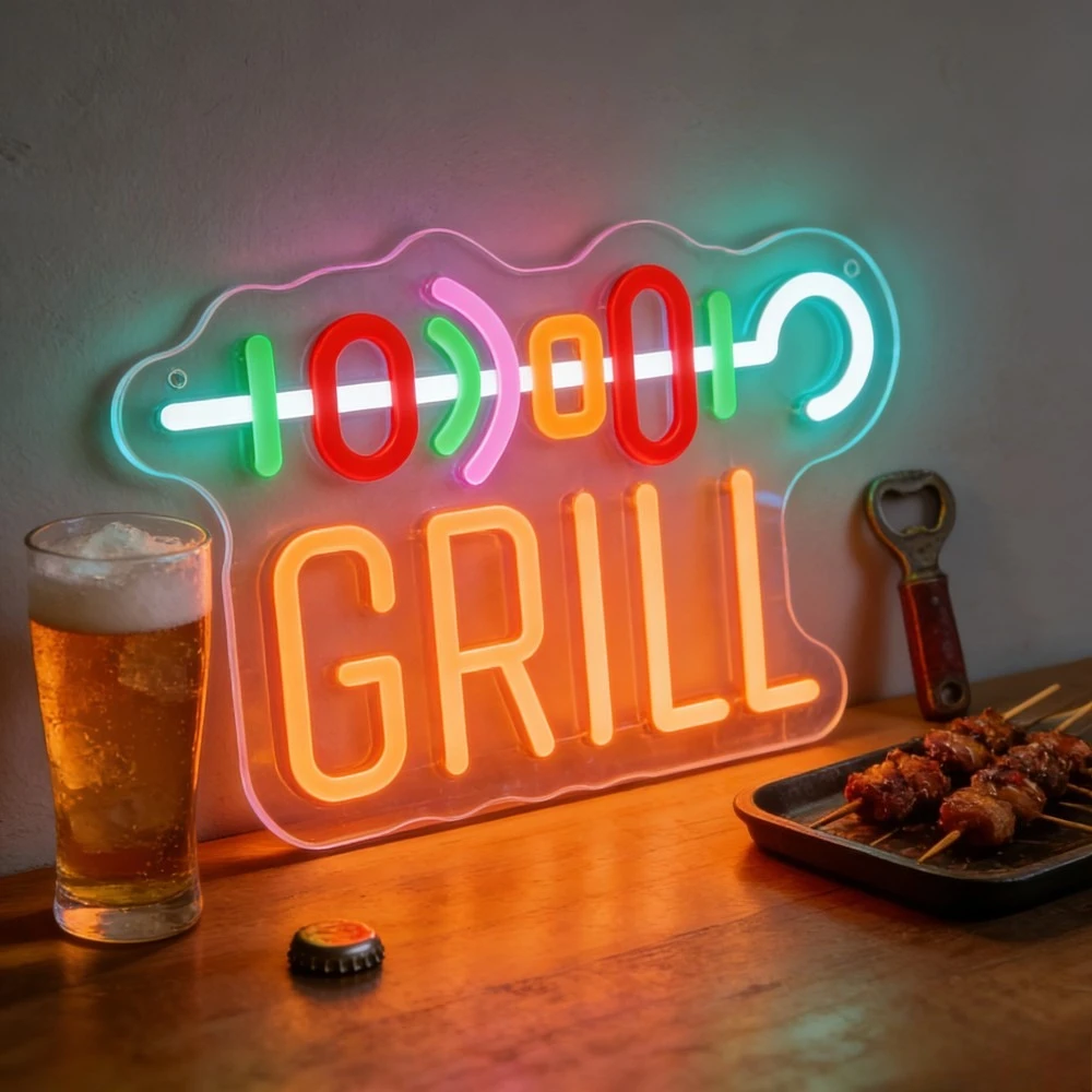 Commercial Kitchen Grill - Letreiro de Neon para Churrasqueira para