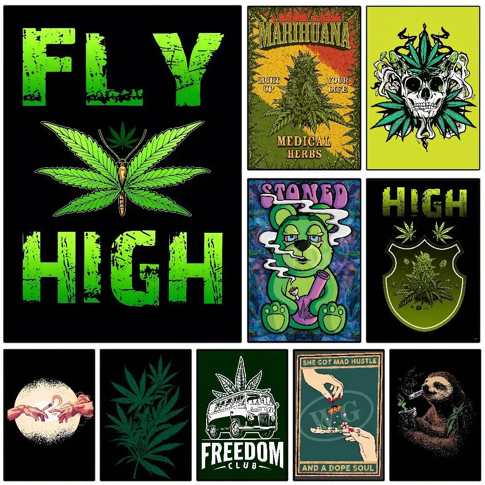 Smoking Leaves Weed Artwork Poster Canvas Printing Abstract Painting Weed Wall Decor Home Room Drug Wall Art Prints Decoration