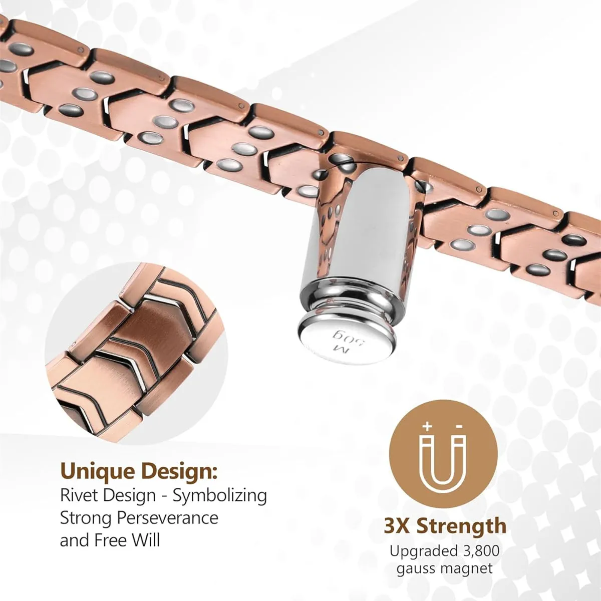 ARADOO Copper Bracelet for Men 3X Strength Magnetic Therapy Bracelet with Powerful 3800 Gauss Magnets Premium Fold-Over Clasp