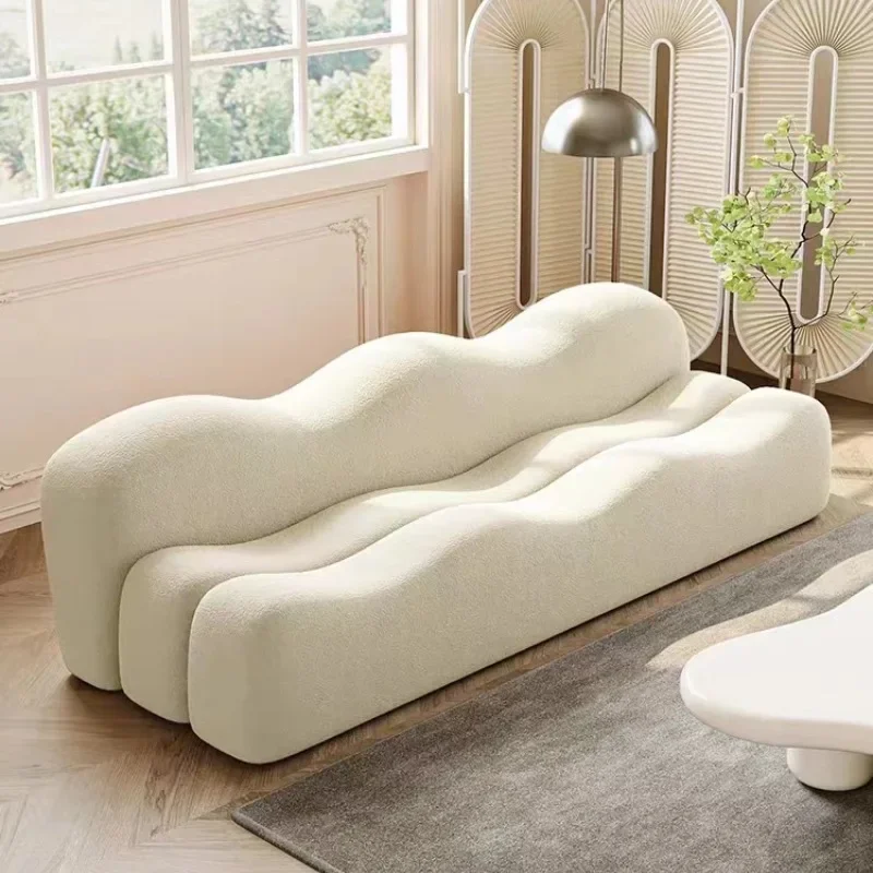 Modern cream wind wave sofa Italian simple style Nordic design special-shaped straight row teddy velvet sofa