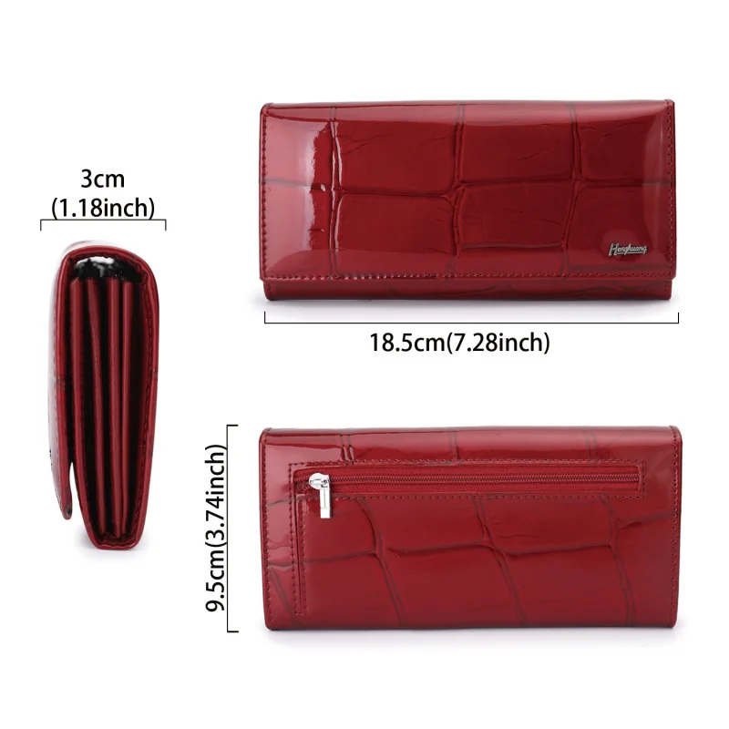 Western Patent Leather Stone Pattern Magnet Hasp Women Wallet Fashion Large Capacity Cark Holder Purse for Ladies