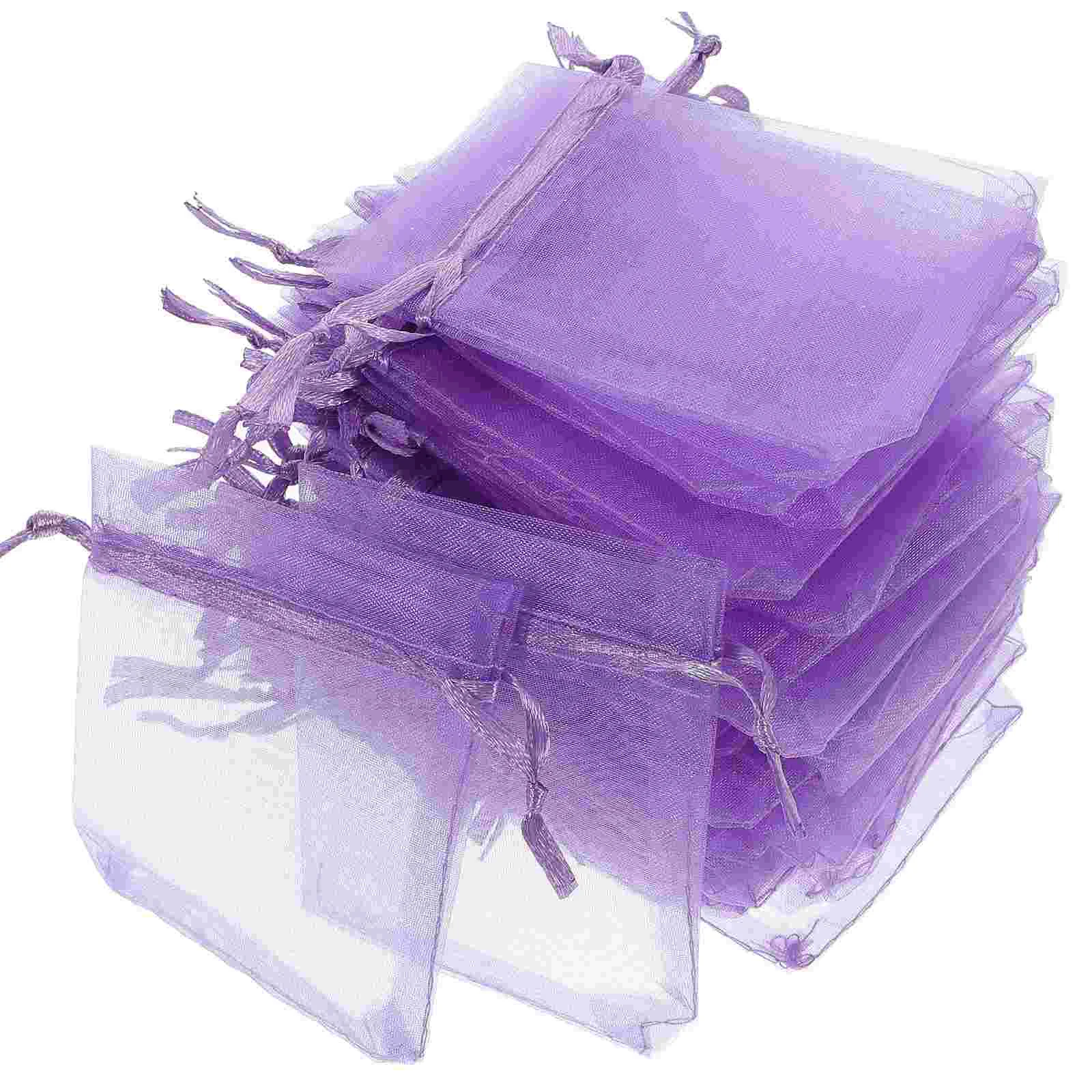 

50 Pcs Organza Gift Bag Net Bags Purple Small Mesh Packaging Mini Christmas Gifts for Stocking Stuffers Lavender