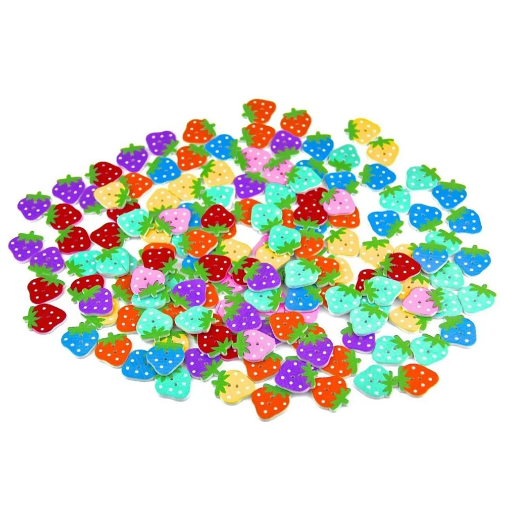 50/100 PCS/Pack Painted Strawberry 2 Holes Wood Buttons 20mm For Clothing Sewing Crafting DIY Baby Clothing Sewing Accessories