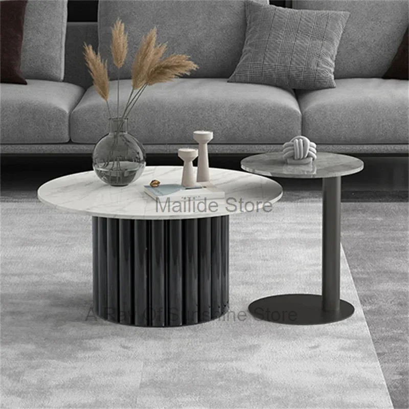 

Nordic Slate Coffee Table for Living Room Furniture Light Luxury Small Apartment Small Table Creative Corners Round Coffee Table