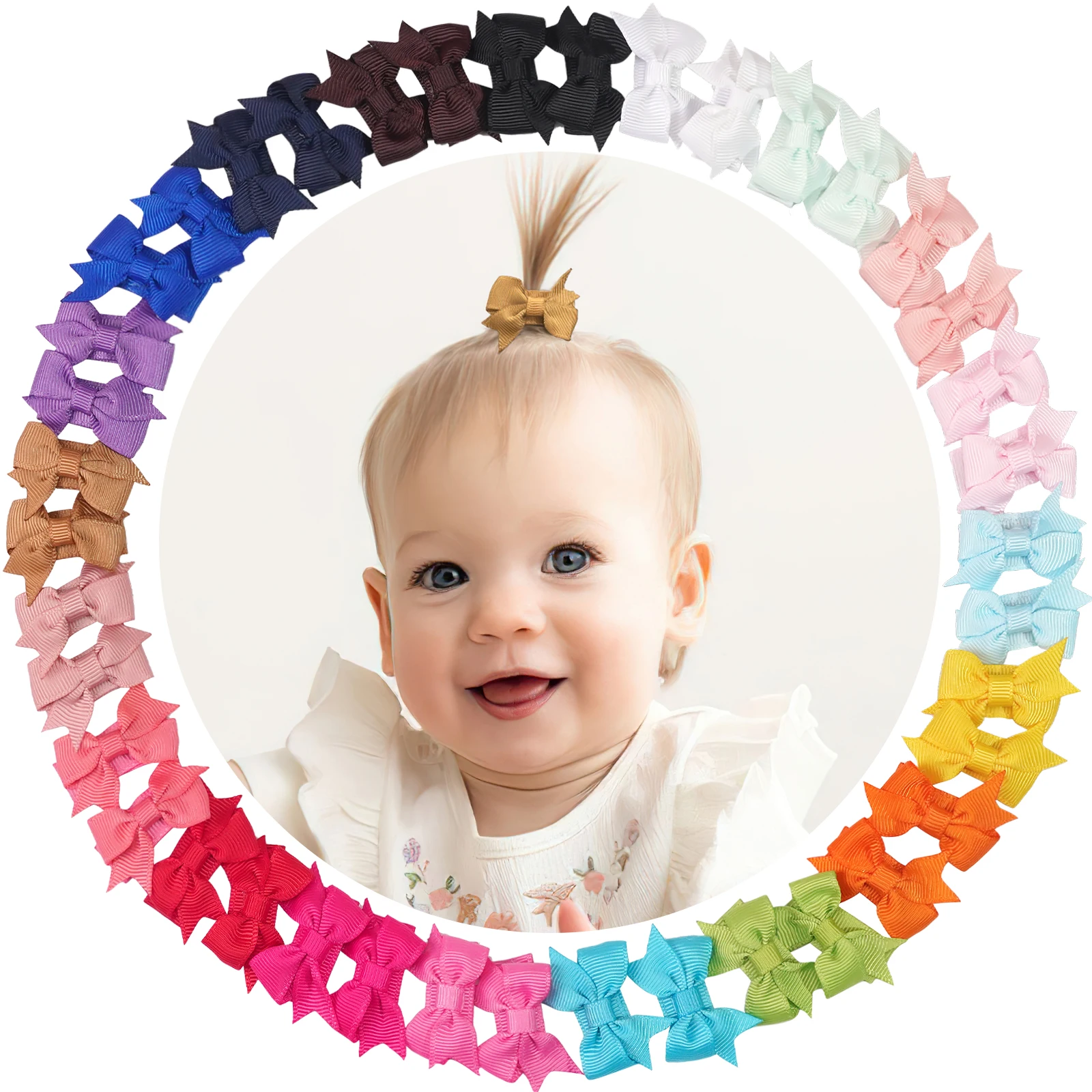 

40Pcs Baby Girl Small Hair Bows Clips 1.4 inches Grosgrain Ribbon Clips for Infant Girls-Fully Lined Mini Bows in 20 Color Pairs