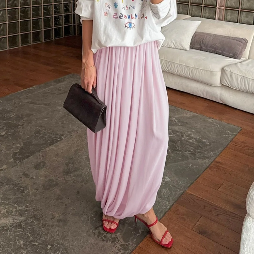Loose Cut Flow Silhouette Chiffon Skirt Strong Drape Office Matching Long Half Skirt Fashion Stylish Office Skirt Office Work