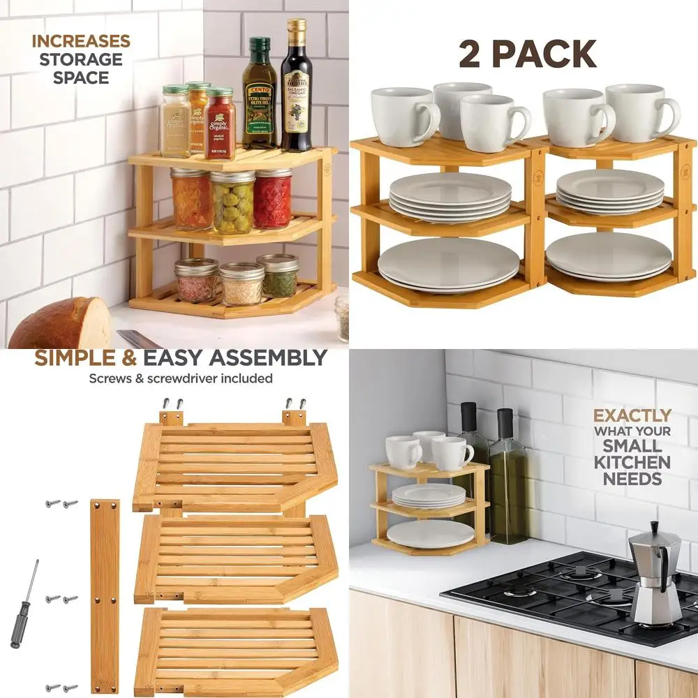 

Бамбуковый угловой органайзер для тарелок: компактная полка для кухни и ванной комнаты для эффективного хранения и организации пространства