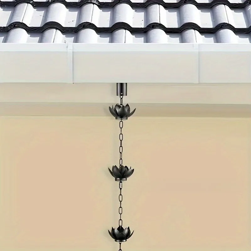 2026 New Outdoor Black Iron Lotus Rain Chain Outdoor Garden Drainage Decorative Hanging Chain Gardening Supplies