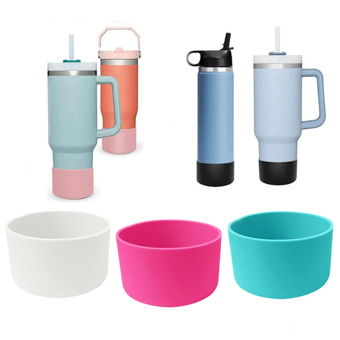 Funda de silicona para vaso Stanley Quencher Adventure de 40oz con asa y funda protectora para botellero de botella Stanley IceFlow de 20oz y 30oz