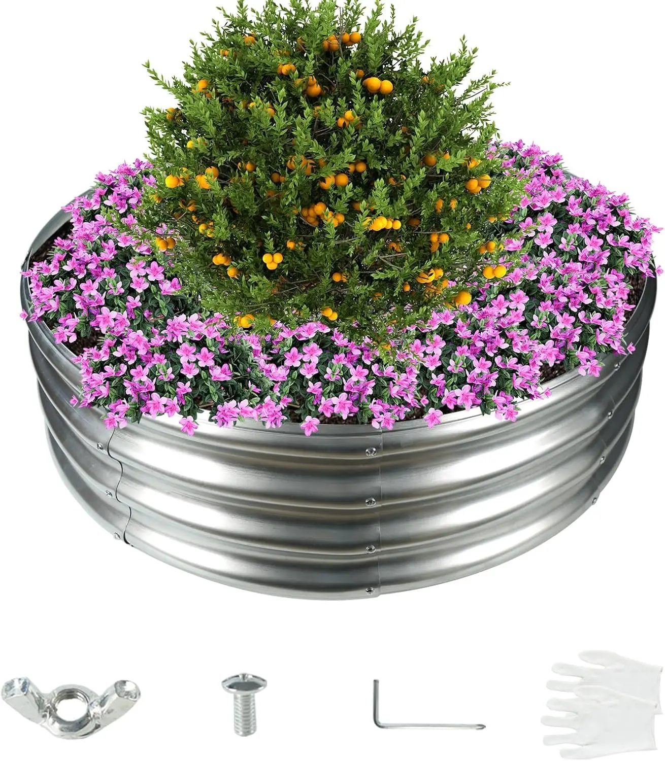 

36 Inch Galvanized Raised Garden Bed, Fire Pit Ring - 0.8mm Thick, 12 Inch Tall with Crimped Edges for Safe Planting
