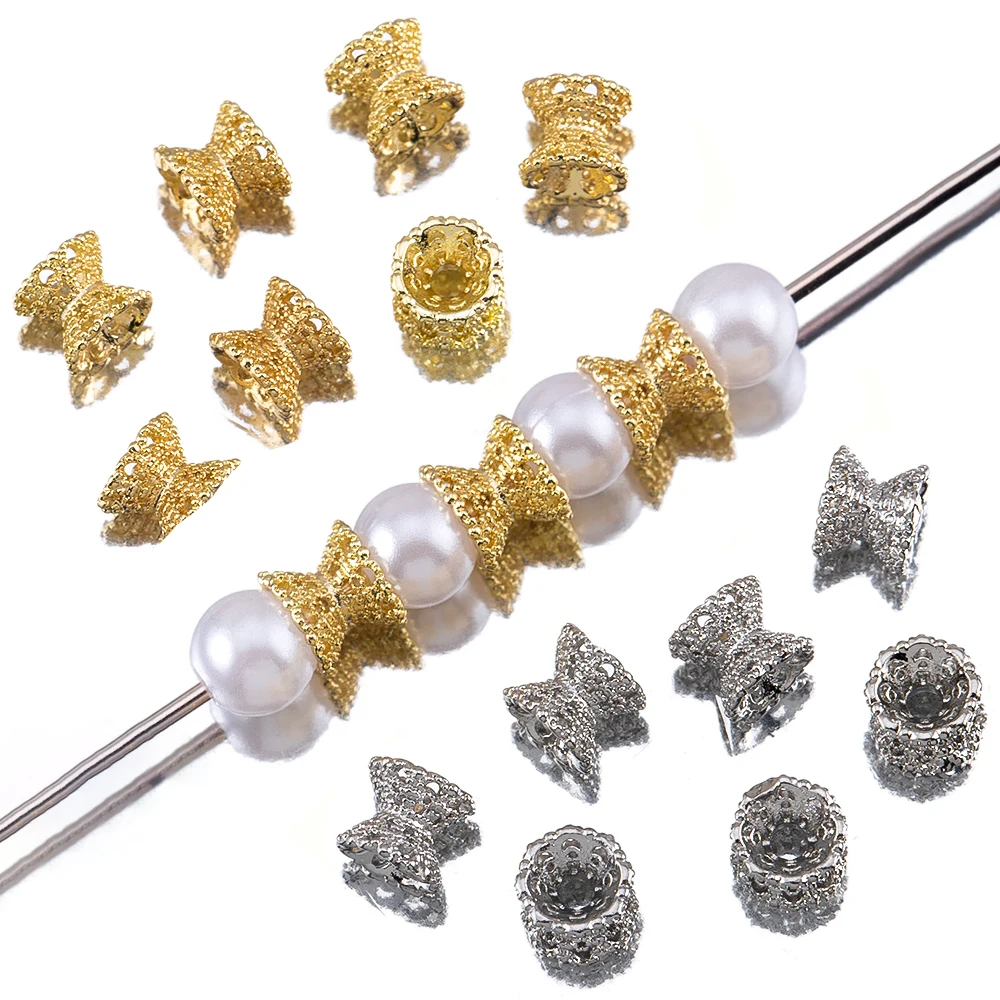 

5pcs 10pcs 14K Gold Color Plated 5*6mm Hollow Flower Bead Caps for DIY Bracelets Necklace Jewelry Making Accessories Wholesale