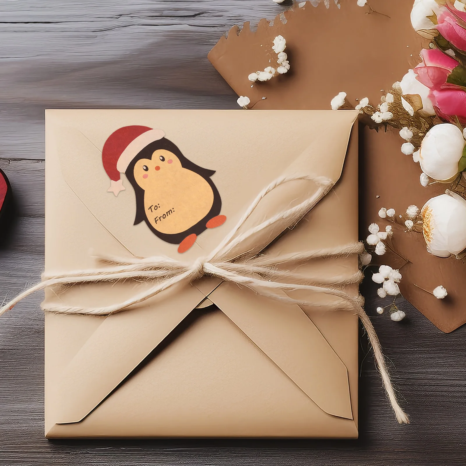 

6pcs Christmas Self-Adhesive Festive Holiday Tags Sealing Stickers For Wrapping Packaging Decorative Paper Tags