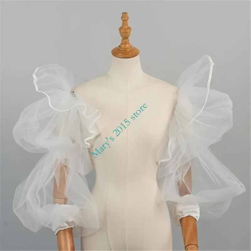 

Elegant White Organza Puff Sleeve Arm Covers For Wedding Dress Detachable Sleeves for Bride Photography Accessories