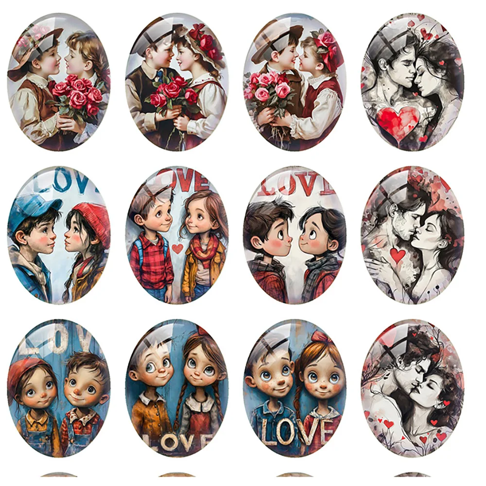 

Random Mixed Round/Oval/Square Valentine's Day Love Couple Photo Glass Cabochon Flatback Demo Cameo For Diy Jewelry Making