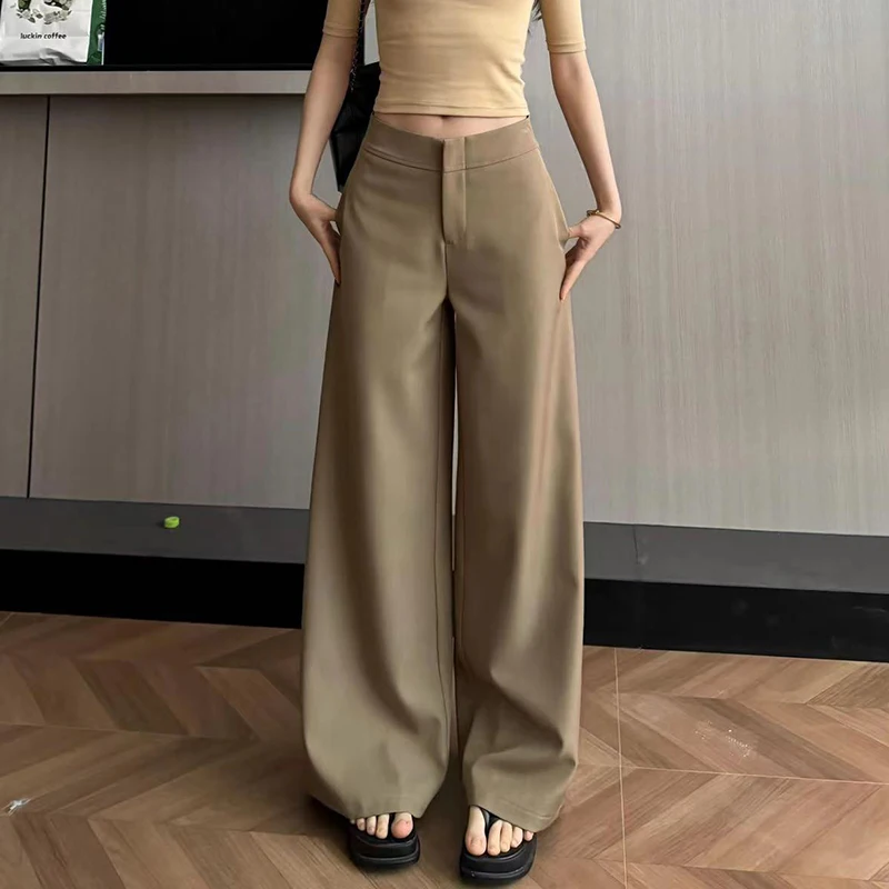 

Простые повседневные женские брюки с карманами, широкие брюки, прямые напольные брюки, офисные женские брюки