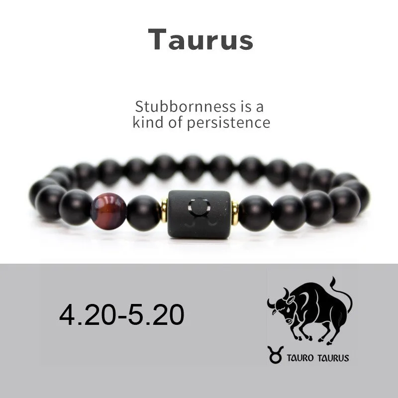 Fashion Zodiac Sign 12 Constellation Bracelet Natural Stone Black Matte Beads Bracelets Men Women Birthday Gift Jewelry Pulseras