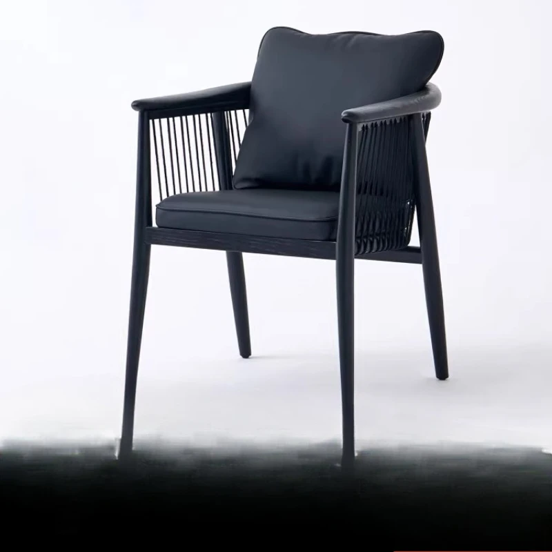 

Medieval black solid wood dining chair, household armchair