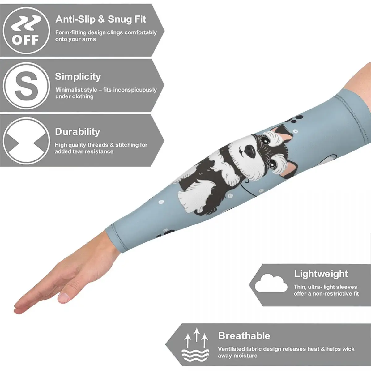 愛黒と白のミニチュアシュナウザー屋外アームスリーブ太陽紫外線保護カバー夏サイクリングタトゥースリーブ