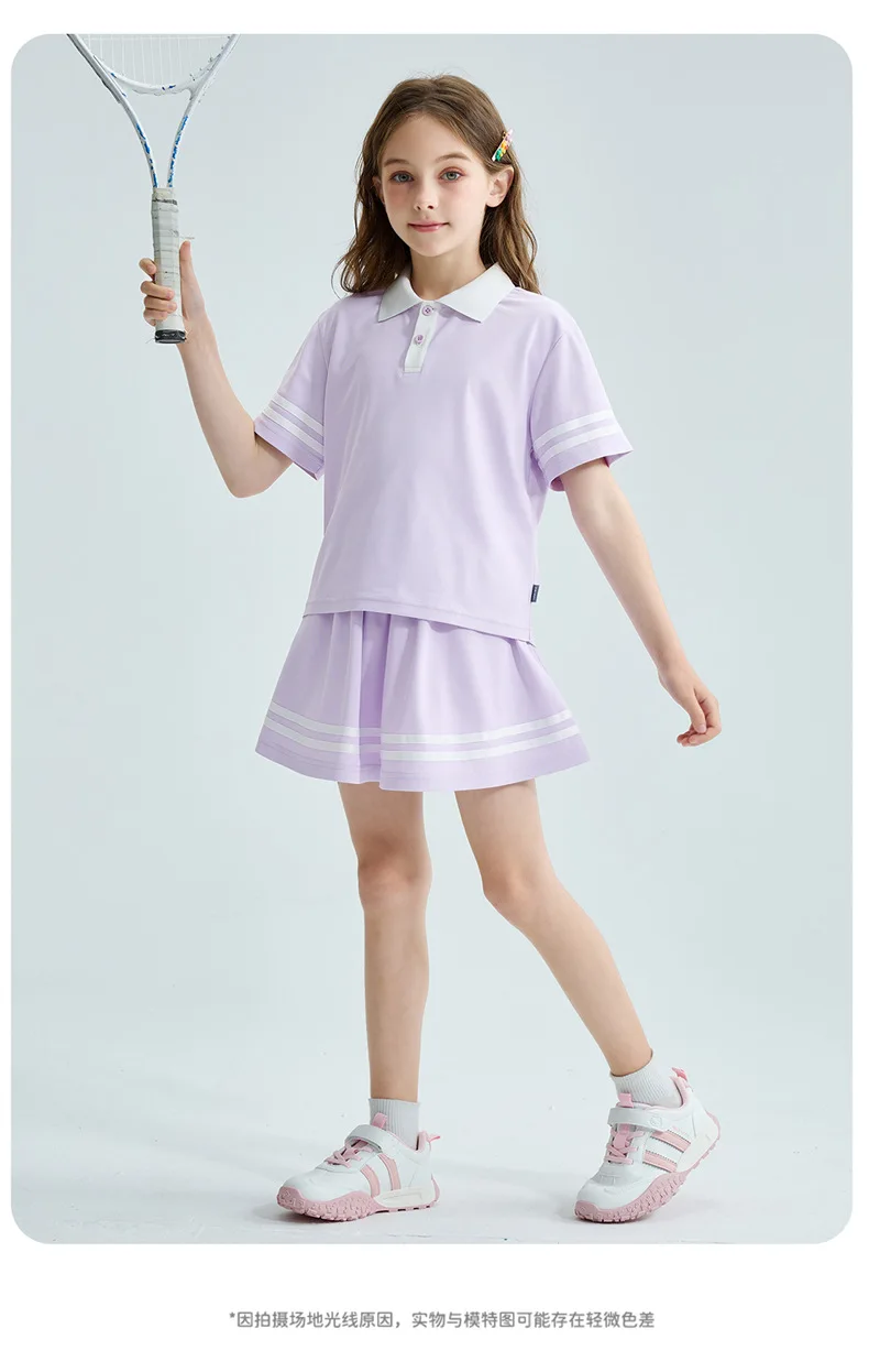 2026 girls tennis striped summer tracksuit Cloth Child set Teens short t shirt tops + cool quick dry pleated skirt 4 8 10 year