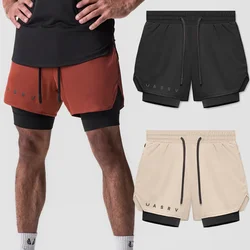 Men's 2-in-1 sports shorts, double layered, jogging, outdoor running, basketball, training, casual beach pants